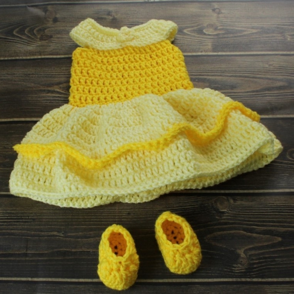 Princess Belle 0-3 or 3-6 month infant Halloween costume handmade crochet